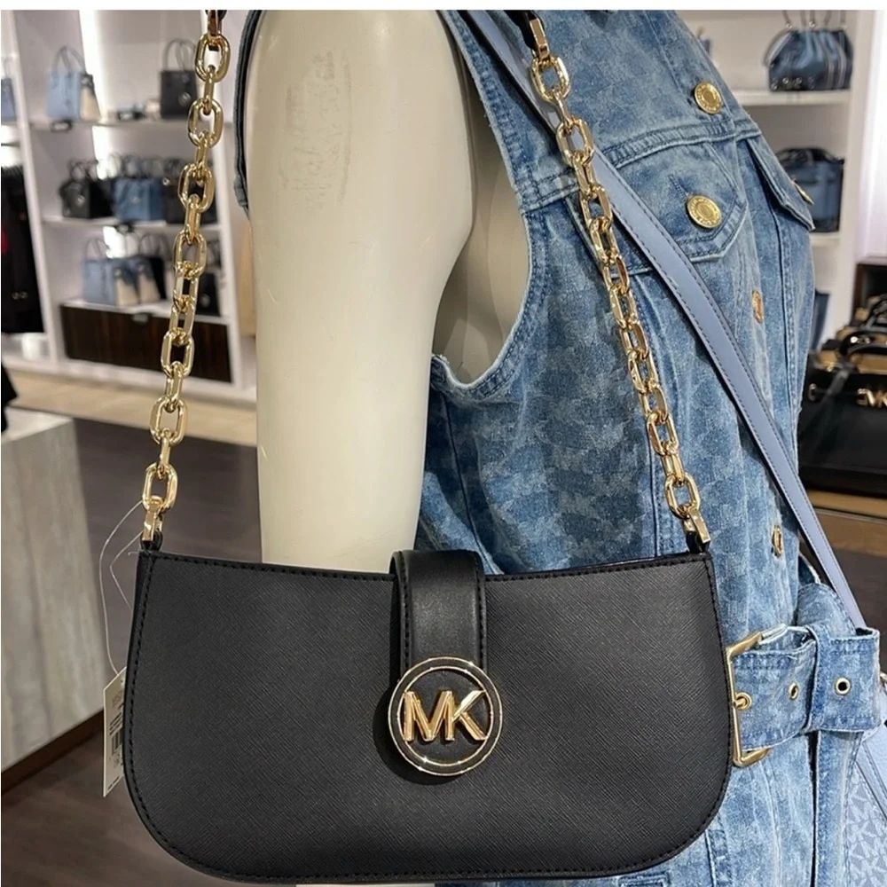MICHAEL KORS Carmen Small Shoulder Pochette Bag Black NWT